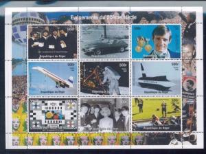 1960's EVENTS The Beatles, Color TV, Man on Moon Mini Sheet of 9 MNH Niger - E36