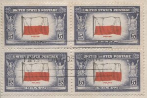 US Sc 909c 1943  5c POLAND Overrun Nation Block on FDC,  Printing ERROR