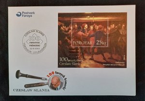 Faroe Islands 2003 cachet FDC S/S Painting 100th Stamp by Engraver Slania