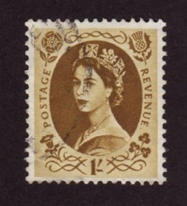 Great Britain 1955 Sc#331, SG#554 1 Shilling Brown QEII Queens USED-VF-NH.