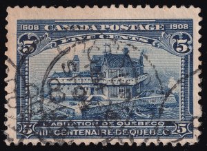 Canada Scott 99 Used 5c Quebec Tercentenary Issue Dark Blue 1908 Lot QCX2024