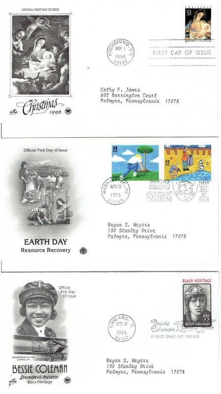 16 USA FIRST DAY COVERS, COMPOSERS, EARTH DAY, SILENT MOVIES, FLOWERS, SOCCER