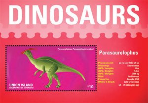 UNION ISLAND 2014 - DINOSAURS - PARASAUROLOPHUS STAMP - SOUVENIR SHEET - MNH