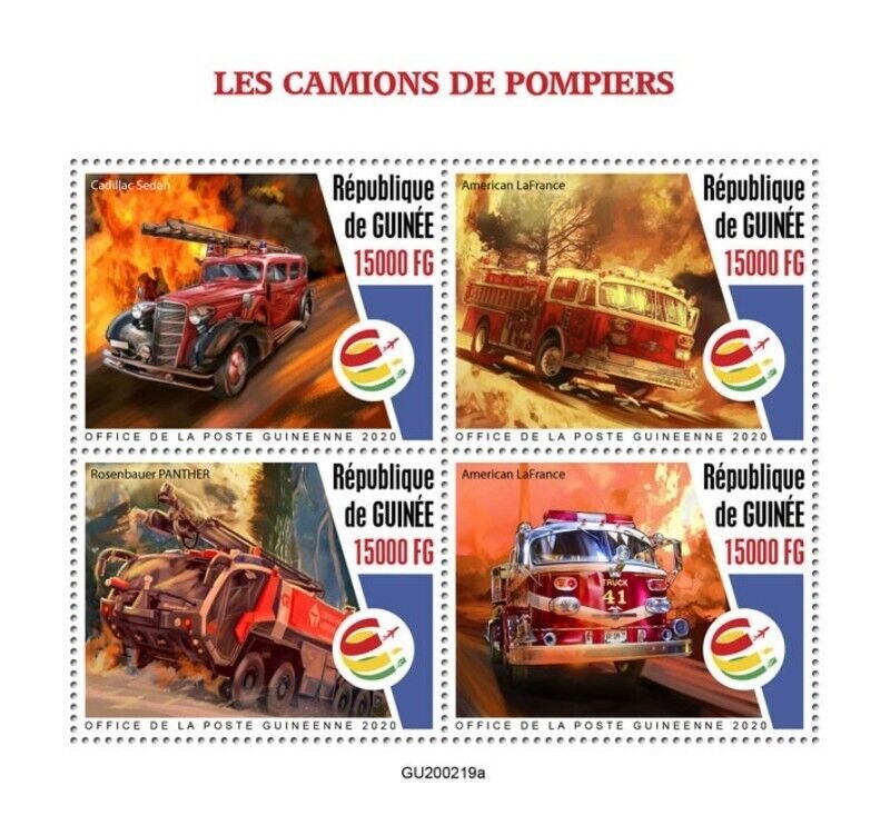 Guinea - 2020 Fire Engines Transports - 4 Stamp Sheet - GU200219a