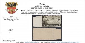 Italy East Africa - Sassone n.A2 - cv 390$ Certificate - MNH** margin sheet