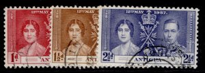 ANTIGUA GVI SG95-97, 1937 CORONATION set, FINE USED.