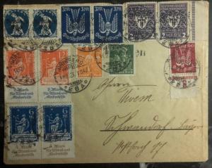 1923 Nurnberg Germany Colorful Inflation Rate Cover Early Airmail Stamps