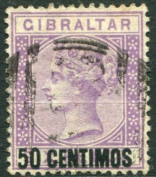 GIBRALTAR-1889 50c on 6d Bright Lilac Sg 20 GOOD USED V34689