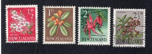 New Zealand 1960-66 1/2p to 2 1/2p Flowers, Scott 333-336 used, value = $1.00