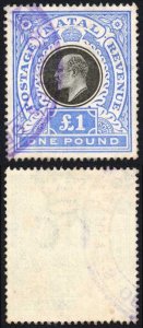 Natal SG142 One Pound Black and Bright Blue Fiscal Cancel