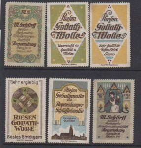 Collection of 6 German Advertising Stamps for Goliath Wool, Regensburg