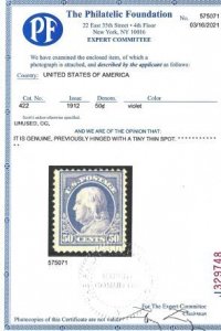 #422 Single, Hinged, with Cert.