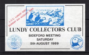 LUNDY: 1989 LUNDY COLLECTORS CLUB SHEETLET