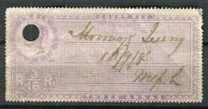 INDIA; 1890s early classic QV Revenue issue used 3/16R. value