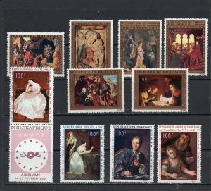 AFRICA PAINTINGS SMALL COLLECTION SET OF 10 STAMPS MNH