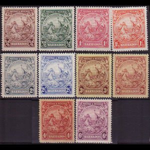 BARBADOS 1925 - Scott# 165-74 Colony Seal 1/4-6p LH