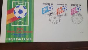 P) 1982 SINGAPORE, WORLD CUP SOCCER, COMMEMORATIVE STAMPS, FDC XF