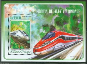 SAO TOME et PRINCIPE  2014  HIGH SPEED TRAINS SOUVENIR SHEET   MINT NH