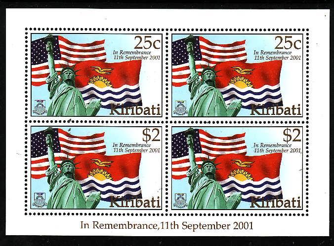 Kiribati-Sc#811-Unused NH sheet of 2 pairs-Flags-Remembering NY Terrorists Attac