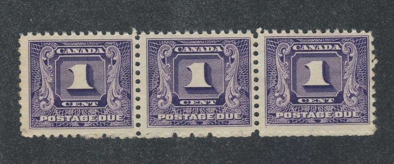 3x Canada Postage Due Stamps Strip of 3 #J1-1c MNG VF Guide Value = $60.00