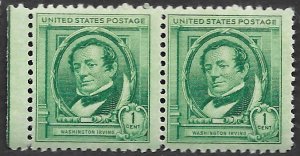 US Scott #859 1c Washington Irving Famous American pair (1940) MNH