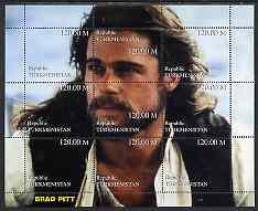 Turkmenistan 1999 Brad Pitt composite perf sheetlet conta...