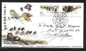 United Nations NY 419-420 Food Day WFUNA Cachet FDC signed by Designer