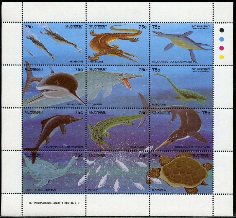 ST. VINCENT GRENADINES SCOTT#2048a  AQUATIC PREHISTORIC ANIMALS  SHEET MINT NH 