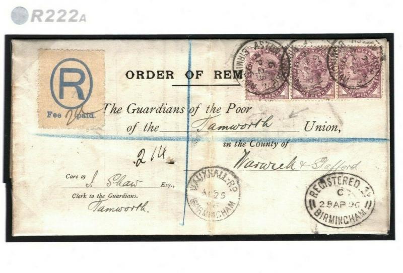 GB Poor Law Cover Registered ORDER OF REMOVAL Birmingham 1880 EL Tamworth R222a