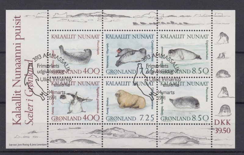 Greenland 1991 Marine Mammals Mini Sheet Special Postmark SGMS234 VFU BP1046