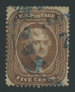 USA 30a - 5 cent Jefferson - F/VF Used with Blue CDS cancel