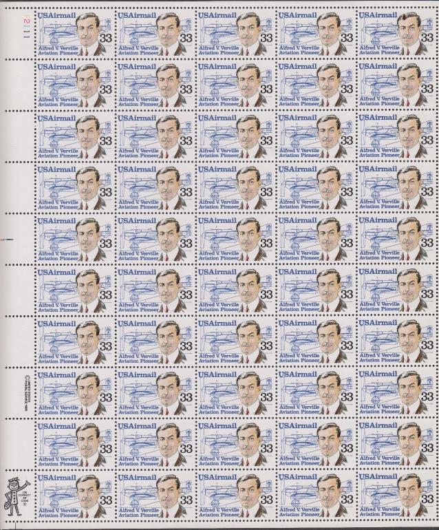 US # C113   Alfred Verville   Full sheet of 50  MNH