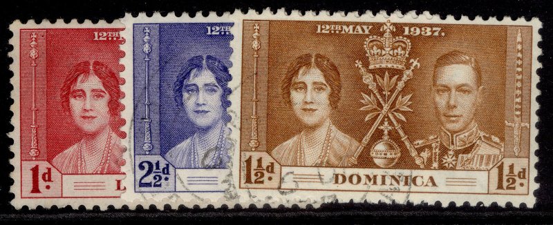 DOMINICA GVI SG96-98, 1937 CORONATION set, FINE USED.