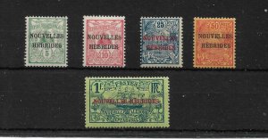 NOUVELLES HEBRIDES 1908 SET SG F1/F5 MINT LIGHTLY HINGED Cat £65