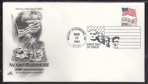 US Mount Rushmore 1991 Artcraft U/A FDC BIN