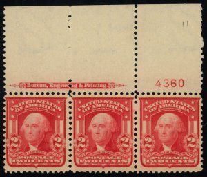 USA Scott# 319Fi, Plate# Strip + Imprint , Mint, NH, PF Cert SCV $130 (55801)