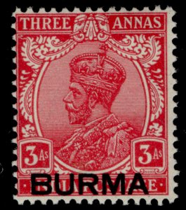 BURMA GVI SG7, 3a carmine, NH MINT. 