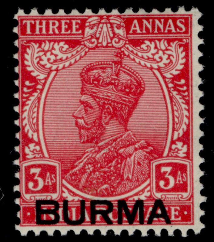 BURMA GVI SG7, 3a carmine, NH MINT. 