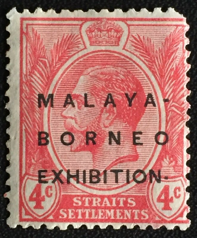 Malaya-Borneo Exhibition opt Straits Settlements KGV 4c Raised Stop MNG SG#242c