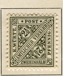 GERMANY WURTTEMBERG; 1916 early numeral issue fine Mint hinged 2.5pf. value