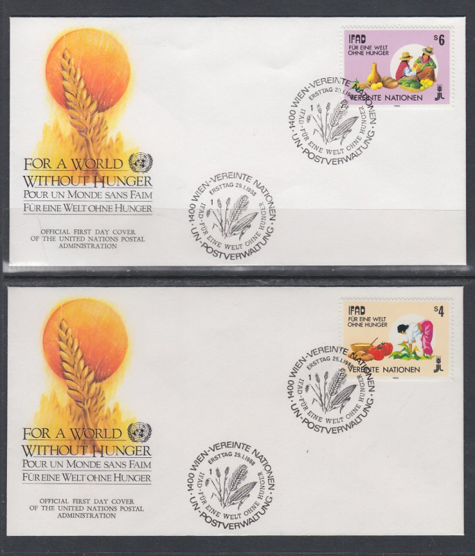 UN Vienna 78-79 Hunger UN Postal Administration U/A Set of Two FDC