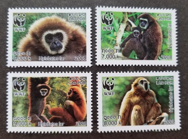 *FREE SHIP Laos WWF White-handed Gibbon 2008 Monkey Fauna Wildlife (stamp) MNH