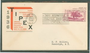 US 778a 1936 3ct imperf single (Connecticut) from the Tipex souvenir sheet on an addressed (typed) first day cover with a Linpri