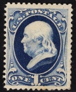 US Stamp #156 1c Ultramarine Franklin  MINT Hinged SCV $200