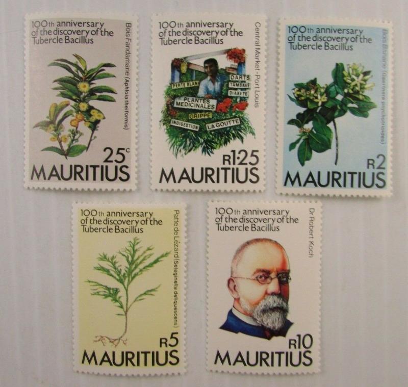 Mauritius SC #553-57  DISCOVERY OF TUBERCLE BACILLUS MH stamps