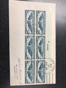 US C24 Plate Block Of 6 On First Day Cover 1939