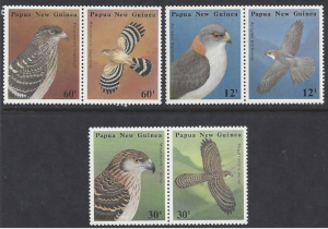 Papua New Guinea #621a-25a mint set pairs, indigenous birds of prey, issued 1985