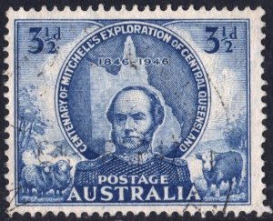 Australia SC#204 3½d Sir Thomas Mitchell and Queensland Single (1946) Used