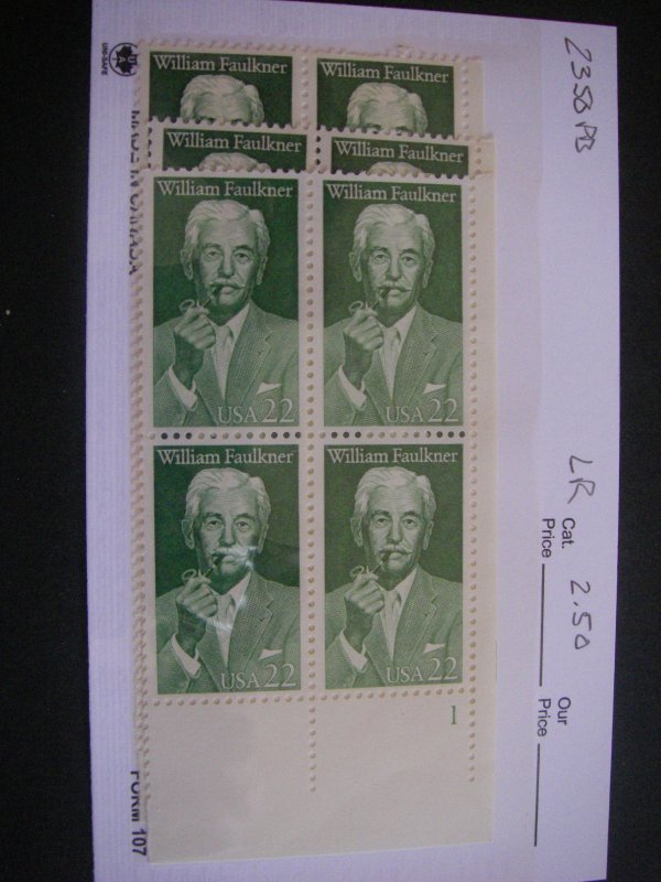 Scott 2350, 22c William Faulkner, PB4 #1 LR, MNH Beauty