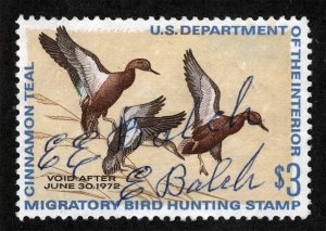 US Sc RW38 Multicolor $3.00 1971 M/S Signature No Gum Duck Hunting Stamp